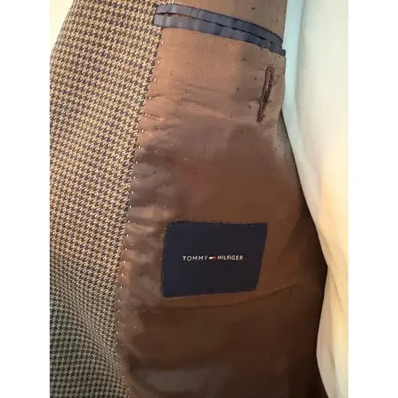 Tommy Hilfiger Blazer 38R Brown Tweed Houndstooth Check Sport Coat 2 button - Picture 8 of 12